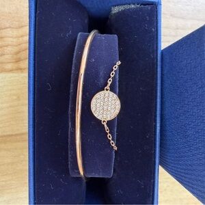 Swarovski Gold Bracelet bangle with attached chain bracelet with circle pendent